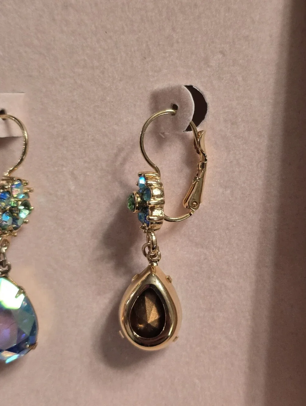 Kirks Folly Gold-Tone Blue Green Floral Aurora Crystal Teardrop Dangle Earrings - Picture 5 of 9